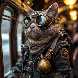 Aventurier Félin: Portrait d'un Chat Steampunk en Tenue de Voyage
