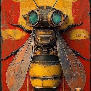 Affiche Abeille Steampunk : Une Fusion Artistique de Rétro et d'Industrie