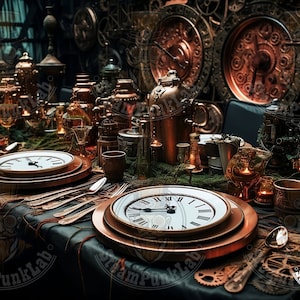 Steampunk Dining Experience: Table Set with Mechanical Elegance