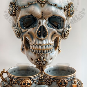 Thé Macabre: Service à Thé Steampunk Crânien en Porcelaine Ornée