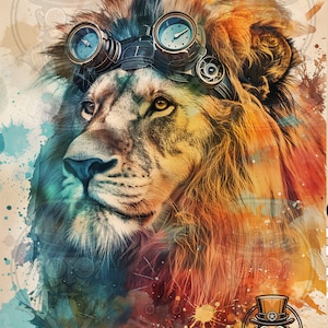 Majesté Mécanique: Le Roi Lion en Aquarelle Steampunk