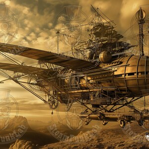 L'Odysée Aérienne: Dirigeable Steampunk dans un Ciel d'Or