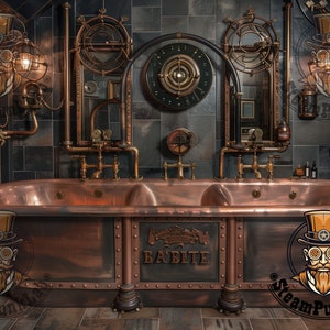 Bain de Luxe Victorien : Baignoire Steampunk en Cuivre avec Détails Industriels