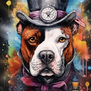 Portrait Steampunk d'American Staff à l'Aquarelle