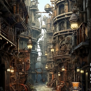 Exploration d'une Rue Steampunk : Ambiance Rétro-Futuriste Unique