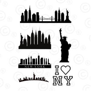 New York in formato SVG, Download istantaneo in formato SVG, JPG, PDF, PNG, Download digitale, Skyline di New York in formato SVG, Skyline della città in formato SVG
