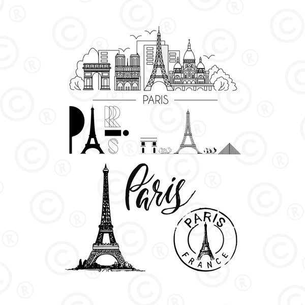 Paris svg, Instant Download SVG, JPG, PDF, png, Digital Download, Paris Skyline svg, City Skyline svg, Eifell Tower svg, France svg