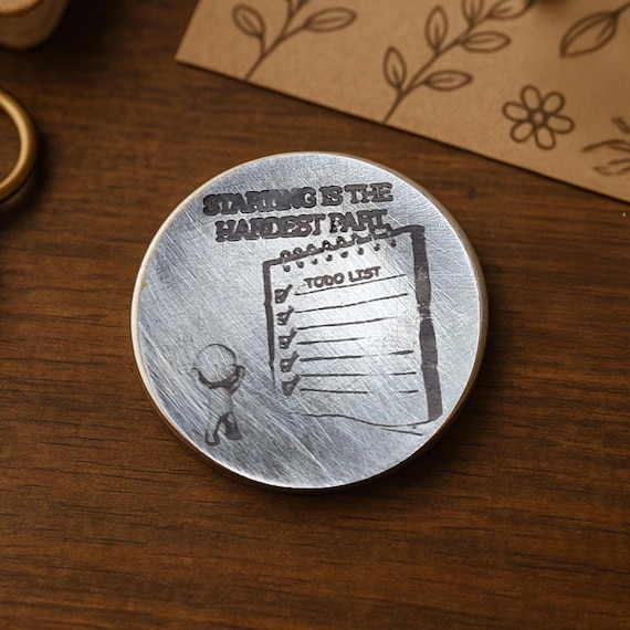 ADHD Motivation Coin – “Starting is the hardest part” – Neurodivergent Gift, Stainless Steel Pocket Token