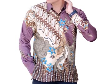 Men's Indonesia Batik Shirt, Long Sleeve Unique Pattern - Adhera