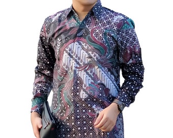 Chemise Batik Indonésie Homme Noir, Manches Longues Motif Unique - Kohar