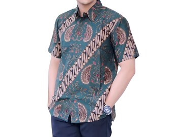 Men's Indonesia Batik Shirt, Short Sleeve Unique Pattern - Ajisaka 2
