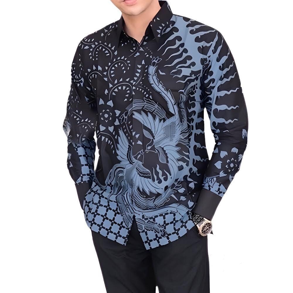 Men's Indonesia Batik Shirt Blue, Long Sleeve Unique Pattern - Etsy