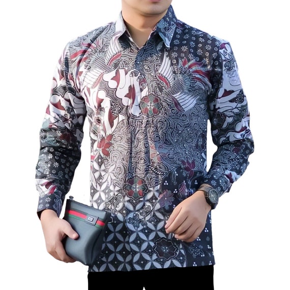Men's Indonesia Batik Shirt Black, Long Sleeve Unique Pattern Sragenan -  Etsy
