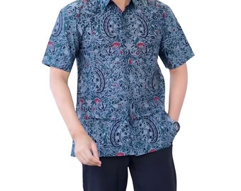 Men's Indonesia Batik Shirt, Short Sleeve Unique Pattern - Dzaky