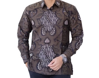 Men's Indonesia Batik Shirt Brown, Long Sleeve Unique Pattern - Giandra