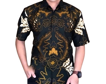 Men's Indonesia Batik Shirt, Short Sleeve Unique Pattern - Mahesa