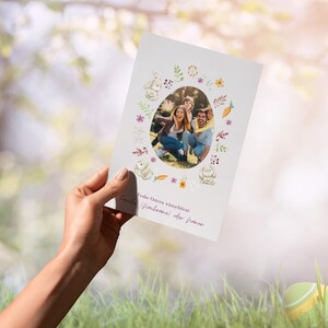Cartão de Páscoa personalizado com foto – Guirlanda de Páscoa colorida – Cartão para impressão digital – PDF 4x6 e 5x7 polegadas – Download instantâneo