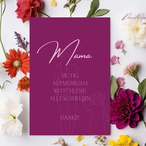 Emotionale Muttertagskarte – MAMA Bedeutung – Digitale Karte in Bordeaux – PDF und JPG zum Ausdrucken – 4x6 & 5x7 Zoll – Sofort-Download