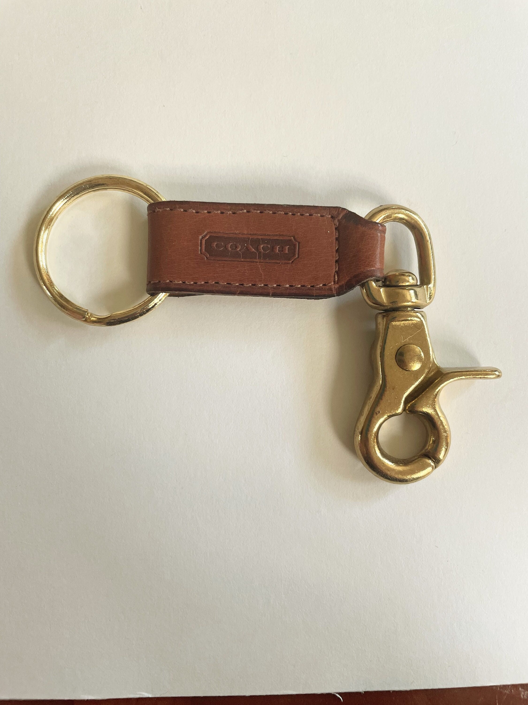 New Vintage 1990s Coach Keychain Leather FOB Brass Trigger 