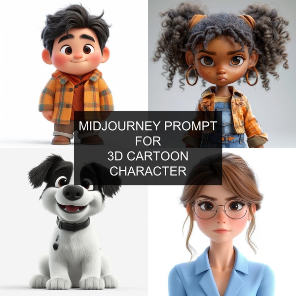 Midjourney Prompt for 3D Cartoon Character, Cartoon AI Art Prompt, Midjourney Prompts Guide, 3D Animated Character Midjourney