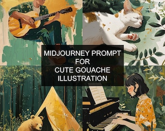 Midjourney Prompt for Cute Gouache Illustration, Midjourney Prompt Guide, Cute Book Illustration Midjourney Prompt