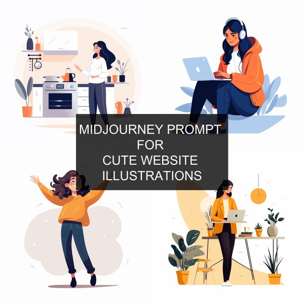 Midjourney Prompt for Cute Website Illustrations, Midjourney Prompt Guide, Website Illustrations