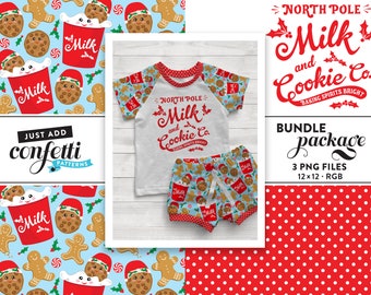 Naadloze bestand melk en koekjes BUNDEL, naadloos kerstpatroon, kerstmanmelk en koekjes, jongensoutfit, meisjesoutfit, voeg gewoon confetti toe