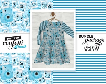 Naadloze winterthema bestand BUNDEL, naadloos winterpatroon, camera, foto's, vrede, jongensoutfit, meisjesoutfit, yeti, gewoon confetti toevoegen