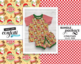 Naadloze kerstbestand met pizzathema BUNDEL, naadloze kerst, pizza, kerstpatroon, jongensoutfit, meisjesoutfit, kerstman, voeg gewoon confetti toe