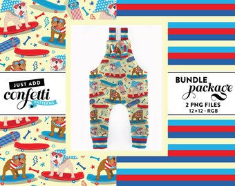 Bulldog 4 juli naadloos bestand BUNDEL, Fourth of July naadloos, Onafhankelijkheidsdag naadloos, Bulldog naadloos patroon, voeg gewoon confetti toe