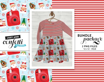Kerstfoto's Instant camera naadloos bestand BUNDEL, naadloos kerstpatroon, jongensoutfit, meisjesoutfit, kerstman, voeg gewoon confetti toe