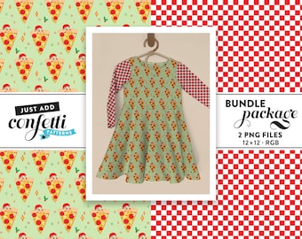 Naadloze kerstbestand met pizzathema BUNDEL, naadloze kerst, pizza, kerstpatroon, jongensoutfit, meisjesoutfit, kerstman, voeg gewoon confetti toe