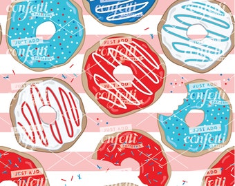 Donut 4 juli naadloos bestand, donut naadloos, vierde juli naadloos, onafhankelijkheidsdag, zomer naadloos, kinderpatroon, voeg gewoon confetti toe