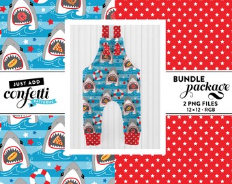 Shark 4 juli naadloos bestand BUNDEL, Shark naadloos, 4 juli naadloos, Onafhankelijkheidsdag, zomer naadloos, voeg gewoon confetti toe