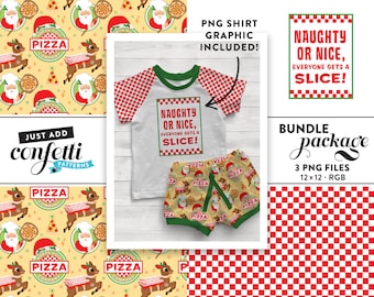 Naadloze kerstbestand met pizzathema BUNDEL, naadloze kerst, pizza, kerstpatroon, jongensoutfit, meisjesoutfit, kerstman, voeg gewoon confetti toe