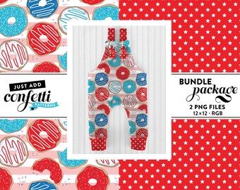 Donut 4 juli naadloze bestand BUNDEL, Donut naadloze bundel, Fourth of July naadloos, Onafhankelijkheidsdag, zomer naadloos, voeg gewoon confetti toe