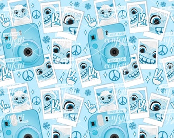 Naadloos winterthema winterthema, naadloze winterpatroon, camera, foto's, vredesteken, jongensoutfit, meisjesoutfit, yeti, gewoon confetti toevoegen