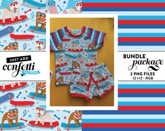 Bulldog 4 juli naadloos bestand BUNDEL, Fourth of July naadloos, Onafhankelijkheidsdag naadloos, Bulldog naadloos patroon, voeg gewoon confetti toe