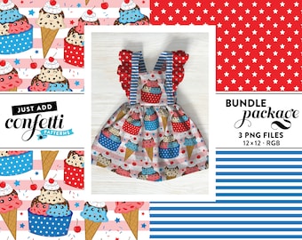 IJs 4 juli naadloos bestand BUNDEL, Ice Cream Sundae, 4 juli naadloos, Onafhankelijkheidsdag, zomerpatroon, voeg gewoon confetti toe