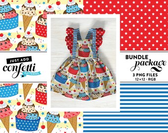 IJs 4 juli naadloos bestand BUNDEL, Ice Cream Sundae, 4 juli naadloos, Onafhankelijkheidsdag, zomerpatroon, voeg gewoon confetti toe