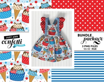 IJs 4 juli naadloos bestand BUNDEL, Ice Cream Sundae, 4 juli naadloos, Onafhankelijkheidsdag, zomerpatroon, voeg gewoon confetti toe