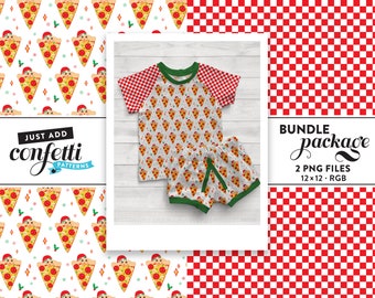 Naadloze kerstbestand met pizzathema BUNDEL, naadloze kerst, pizza, kerstpatroon, jongensoutfit, meisjesoutfit, kerstman, voeg gewoon confetti toe