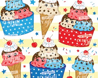 IJs 4 juli naadloos bestand, ijscoupe naadloos, 4 juli naadloos, Onafhankelijkheidsdag, zomerpatroon, voeg gewoon confetti toe