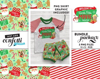 Naadloze kerstfilmbestand BUNDEL, naadloze kerst, filmavond, kerstpatroon, jongensoutfit, meisjesoutfit, kerstman, voeg gewoon confetti toe