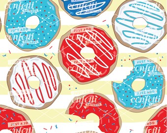 Donut 4 juli naadloos bestand, donut naadloos, vierde juli naadloos, onafhankelijkheidsdag, zomer naadloos, kinderpatroon, voeg gewoon confetti toe