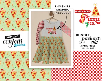 Naadloze kerstbestand met pizzathema BUNDEL, naadloze kerst, pizza, kerstpatroon, jongensoutfit, meisjesoutfit, kerstman, voeg gewoon confetti toe