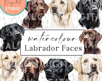 Watercolor Labrador Clipart | Black Cream Chocolate Lab Faces | Instant Download