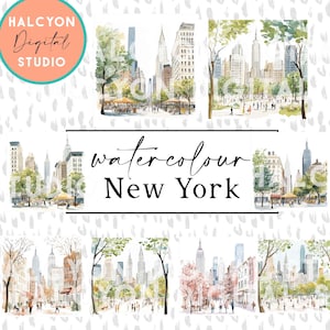 Watercolour New York City Scenes Clipart | 8 Files | Instant Download