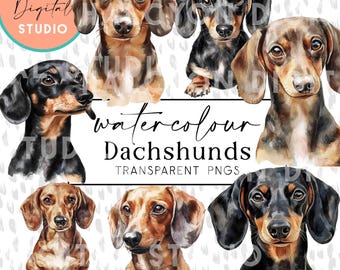 Watercolor Dachshund Clipart Set | Instant Download | Watercolour Dachshund Sausage Dog Clip Art