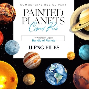 Aquarel planeten clipart, zonnestelsel, ruimte clipart, aarde, Jupiter, Saturnus, Mars clipart, zon, onderwijs